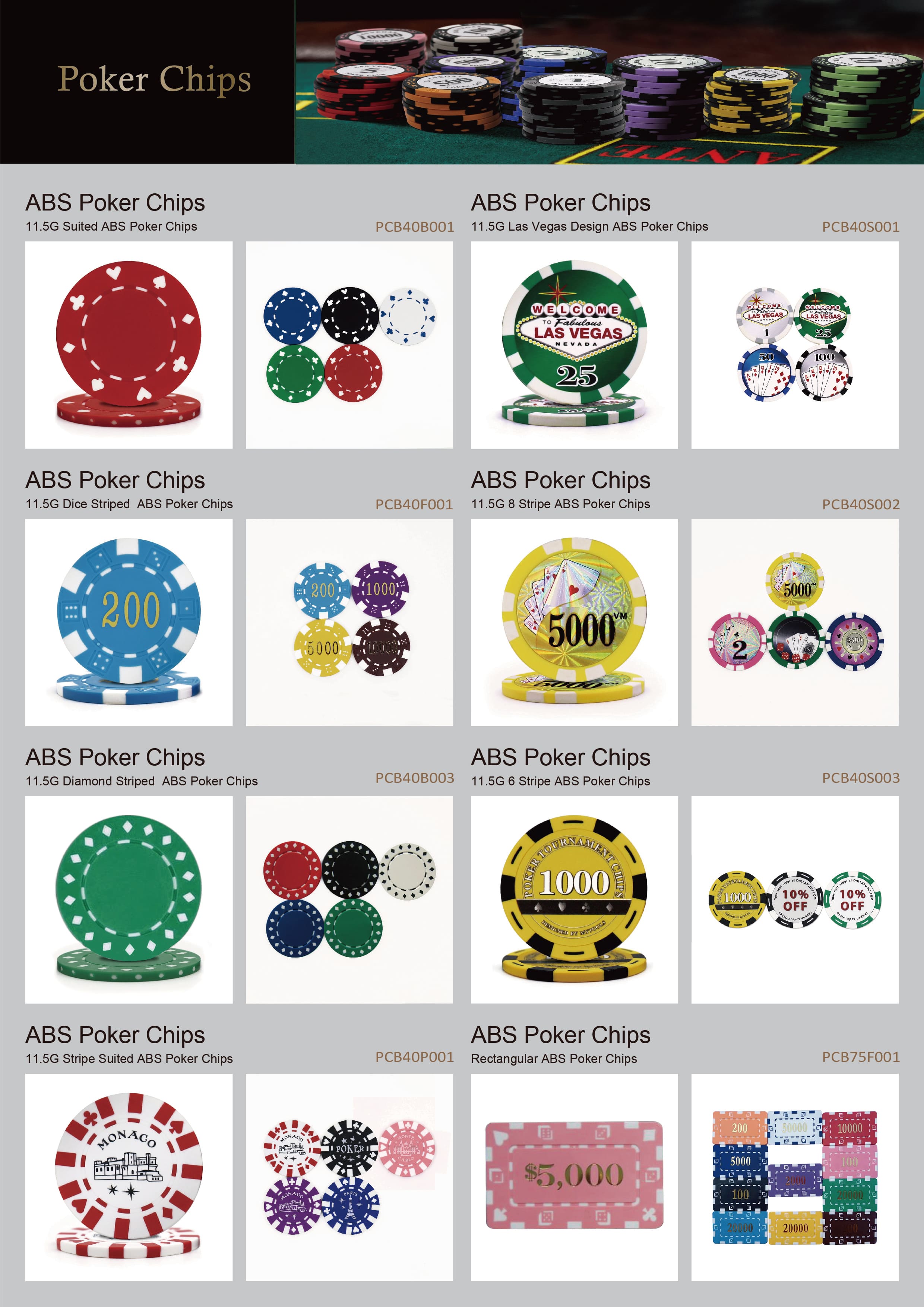 ABS撲克籌碼 - 骰子點數條紋